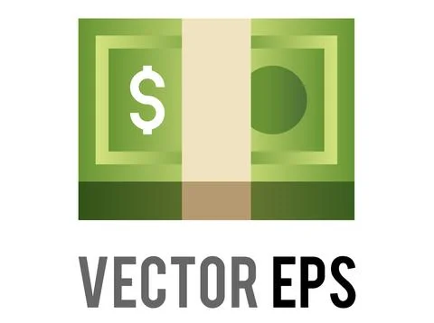 Green banded stack of  US banknotes cash money icon Stock Illustration
