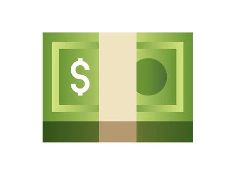 Green banded stack of  US banknotes cash money icon Stock Illustration