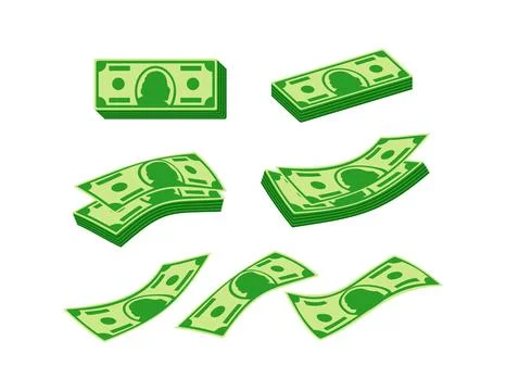 Green banknotes flying and falling showing financial concepts like saving Illustration