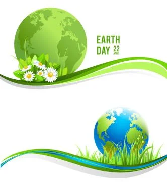 Green banners with globe Stock Illustration