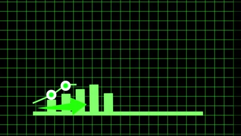 Green Bar Chart with Arrow and Circle on Black Grid Background graph data. .. Stock Footage 321586745