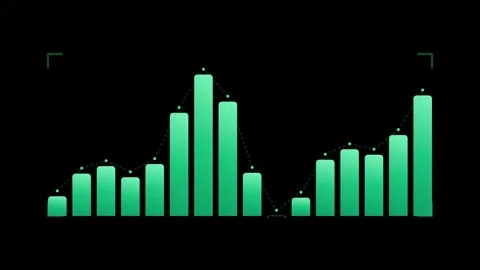 Green Bar Chart Data Visualization on Black Background, Financial Growth Co.. Stock Footage 346660797