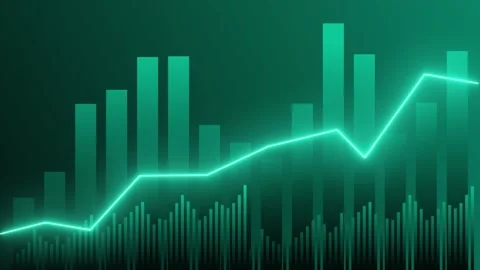 Green bar chart with glowing line, showing financial growth. Stock Footage 286411264