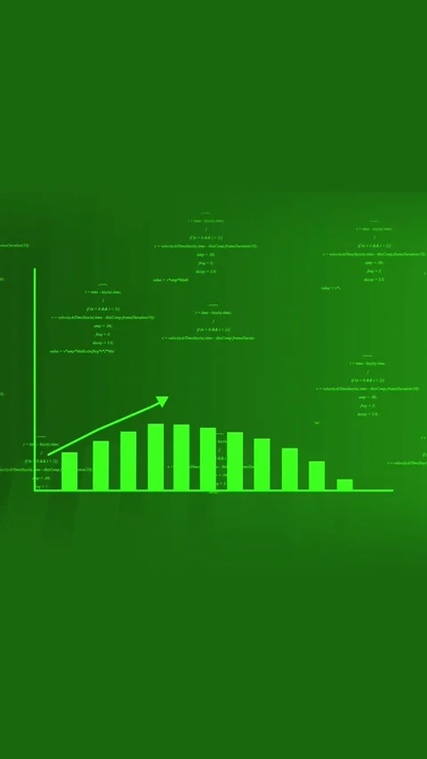 Green bar chart with a horizontal axis and lines of code on a green digital.. Stock-Footage 337462203