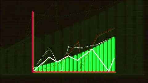 Green Bar Chart with Red and animation White Line Graphs on Dark Textured B.. Stock Footage 321454179