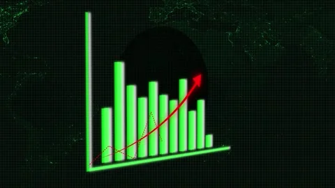 Green Bar Chart with Red Upward Arrow and Dotted Line on Grid Background wi.. Stock Footage 321450596