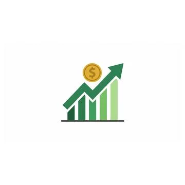 Green bar chart with rising arrow and gold dollar coin icon Stock Illustration