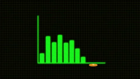 Green Bar Chart Showing Decline with Single Coin on animation Black Grid Ba.. Stock Footage 321454139