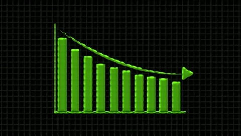 Green Bar Chart Showing Downward Trend with Arrow and Textured Background g.. Stock Footage 330348098