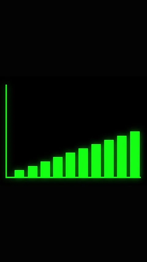 Green Bar Chart with Upward Trend on Black Background graph data Stock Footage 337460352