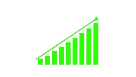 Green bar chart with upward trending arrow indicating growth and positive p.. Stock Illustration