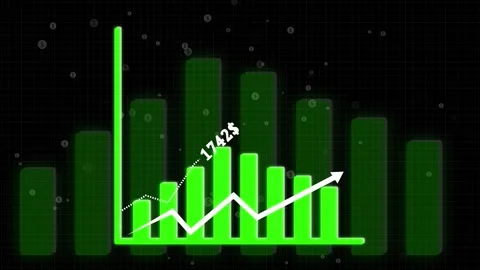 Green Bar Graph with Dollar Signs and Downward Trend Arrow on Dark Grid cha.. Stock-Footage 337366594