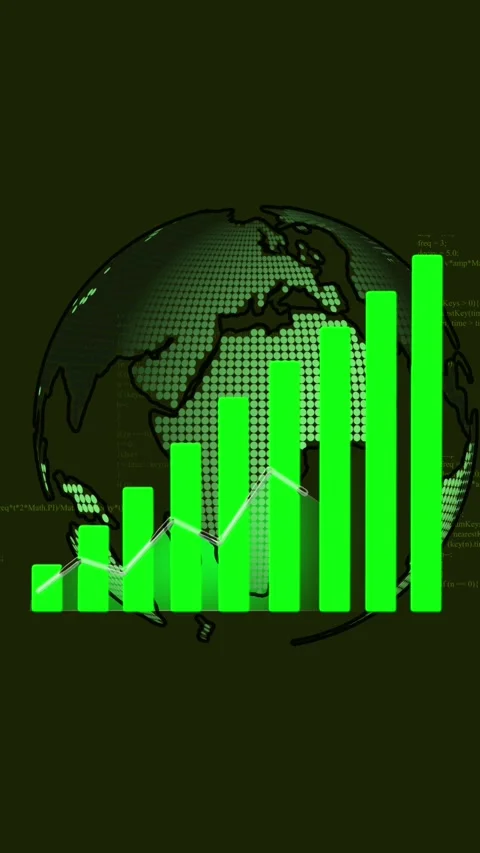 Green Bar Graph with Dotted Globe and Code Snippets animated Background cha.. Vidéo 337459128