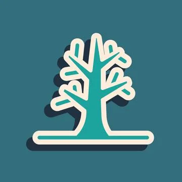 Green Bare tree icon isolated on green background. Long shadow style. Vector Stock Illustration