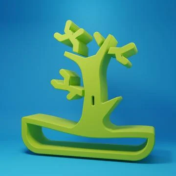 Green Bare tree icon isolated on blue background. Minimalism concept. 3D re.. イラスト素材