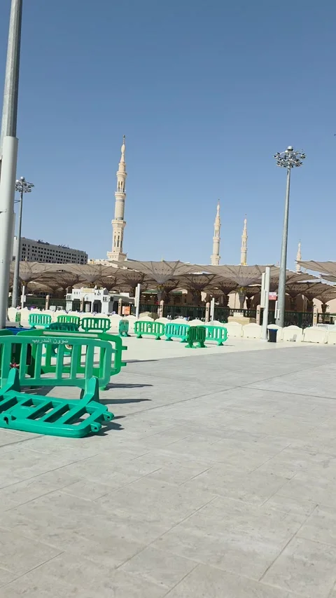 Green Barriers in Prophets Mosque Courtyard Stock Footage 346409800