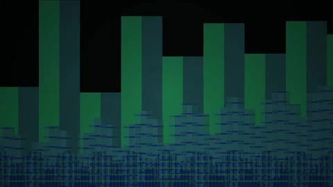 Green bars on black background with blue grid pattern. Stock Footage 335526604