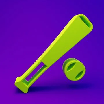 Green Baseball bat with ball icon isolated on purple-blue background. Minim.. Stock Illustration