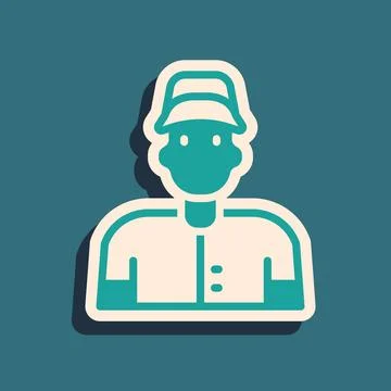Green Baseball player icon isolated on green background. Long shadow style... Stock Illustration