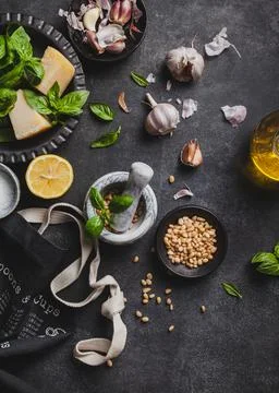 Green basil pesto. Stock Photos