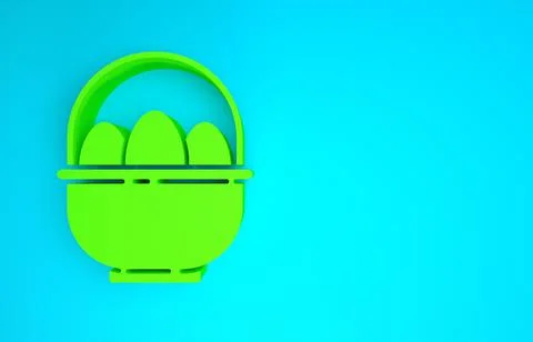 Green Basket with easter eggs icon isolated on blue background. Happy Easter. イラスト素材
