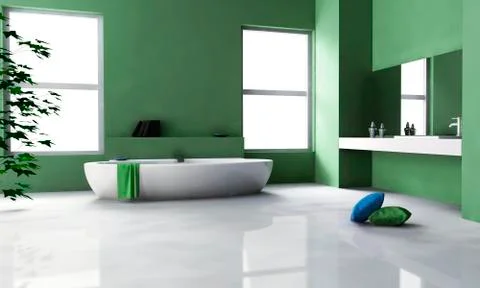 Green bathroom interior design Stock Illustration