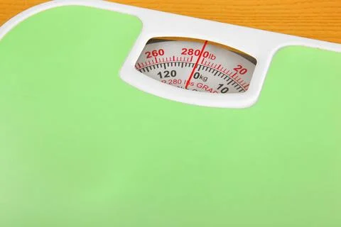 Green bathroom scale Stock-Fotos