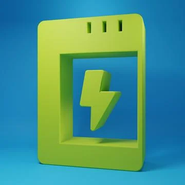 Green Battery for camera icon isolated on blue background. Lightning bolt s.. Stock Illustration