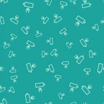 Green Battery charge level indicator icon isolated seamless pattern on green Stock Illustration