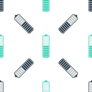 Green Battery charge level indicator icon isolated seamless pattern on white Stock Illustration