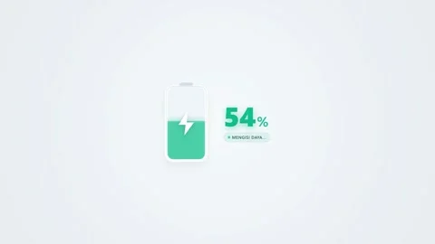 Green battery icon shows full charge. Simple, clean design on white background.  Stock Footage 345067599