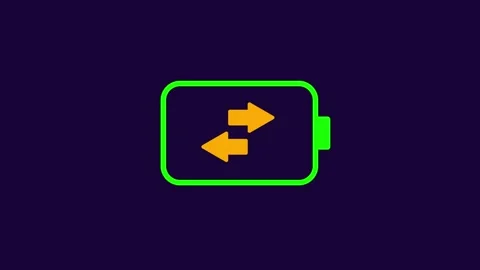 Green battery icon with two horizontal arrows animation Stock Footage 336189122