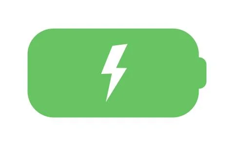 Green battery with lightning bolt charge symbol in flat style icon horizontal Stock-Illustration