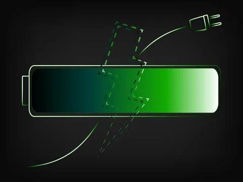 Green battery with plug and lightning bolt vector Illustrazione stock