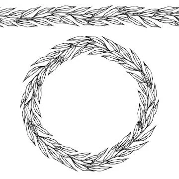 Green Bay Leaf Endless Ribbon Brush. Laurel Round Wreath Frame with a Space f Stock Illustration