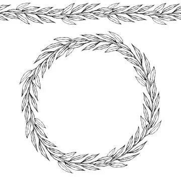 Green Bay Leaf Endless Ribbon Brush. Laurel Round Wreath Frame with a Space f Stock Illustration