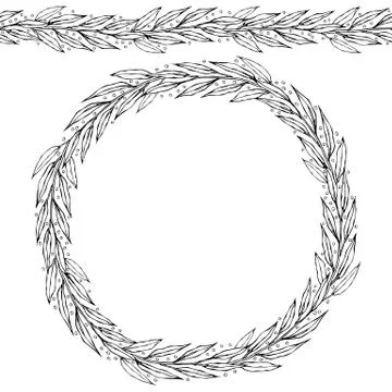 Green Bay Leaf Endless Ribbon Brush. Laurel Round Wreath Frame with a Space f Stock Illustration