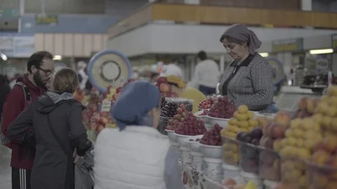 Green Bazaar market in Almaty, Kazakhstan Stock Footage
