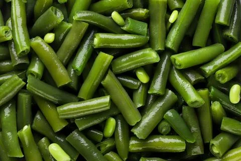 Green beans background. Top view Stock Photos