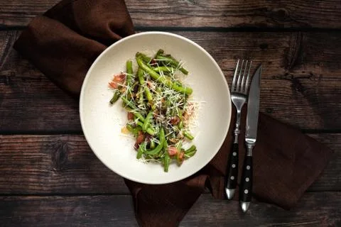 Green beans with bacon Stock Photos