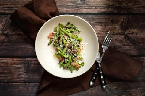 Green beans with bacon Stock Photos