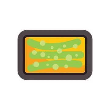 Green beans being cooked on a baking sheet in the oven Illustrazione stock
