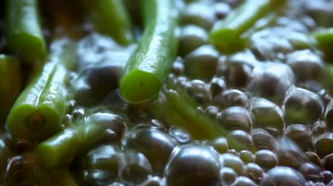 Green beans in boiling water. Stock Footage 45482215
