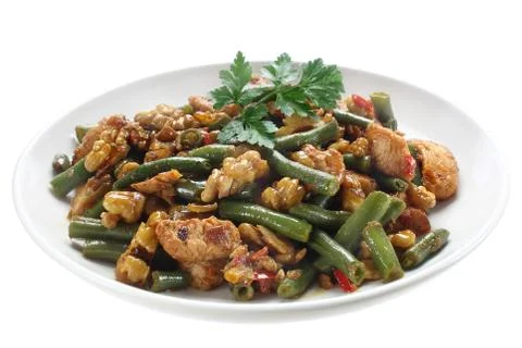 Green beans with chicken Stock Photos