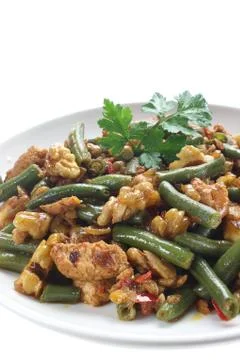 Green beans with chicken Stock Photos