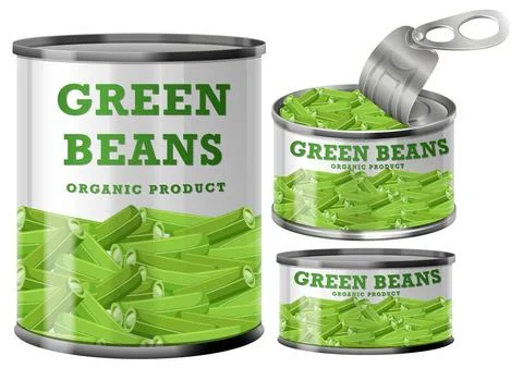Green Beans Food Can Vector 스톡 일러스트