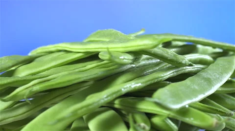 Green Beans isolated rotating on blue background Stock Footage 62193112