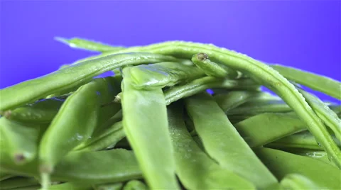 Green Beans isolated rotating on purple background Stock Footage 62307108