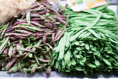 Green beans in the market. Stock Photos