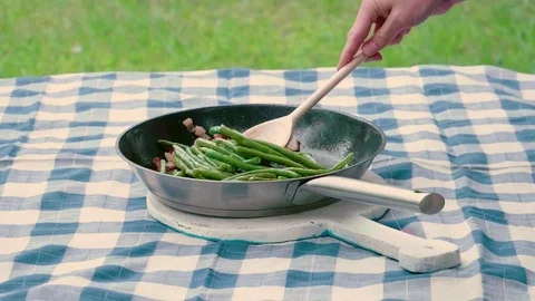 Green beans. Summer picnic Stock Footage